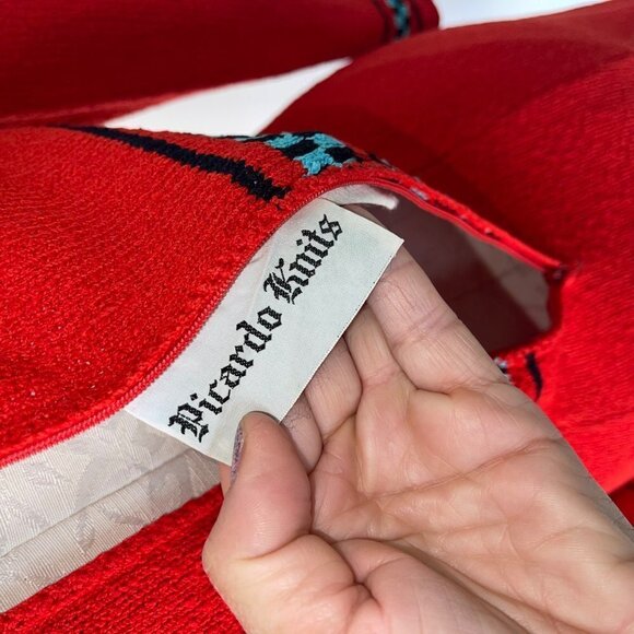 Picardo Knits Vintage Sweater Dress Size Small Red Knit Fitted Midi Cowl Neck - Picture 3 of 14